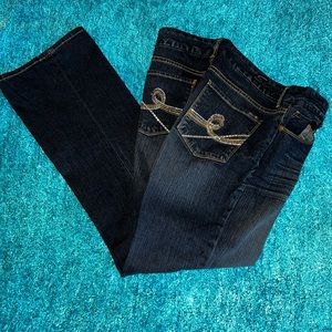 👖 SEVEN 7 Jeans SIze 12. Darker Distressed Blue BLING pockets! EXCELLENT LN! 🦋